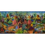 Gesner Abelard (Haitian, b. 1922) - Oil on canvas - Garden of Eden with Adam & Eve