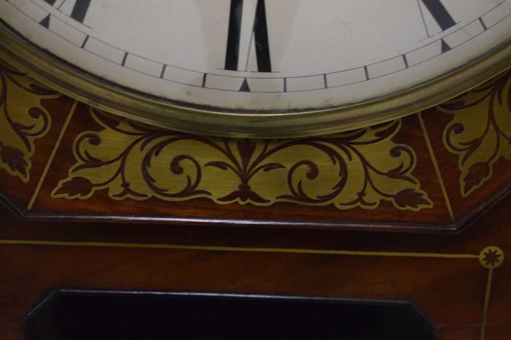 Early Victorian brass-inlaid mahogany-cased single-fusee drop-dial wall clock, Lamport, Plymouth - Image 6 of 7