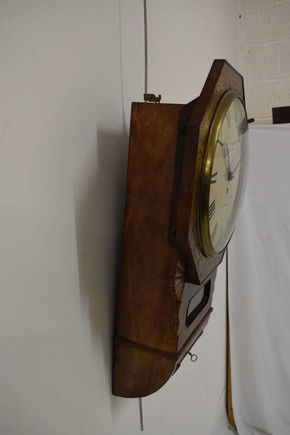 Early Victorian brass-inlaid mahogany-cased single-fusee drop-dial wall clock, Lamport, Plymouth - Image 4 of 7