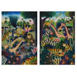 Jerome Polycarpe (Haitian, b.1950) - Pair of oils on canvas - Jungle animals