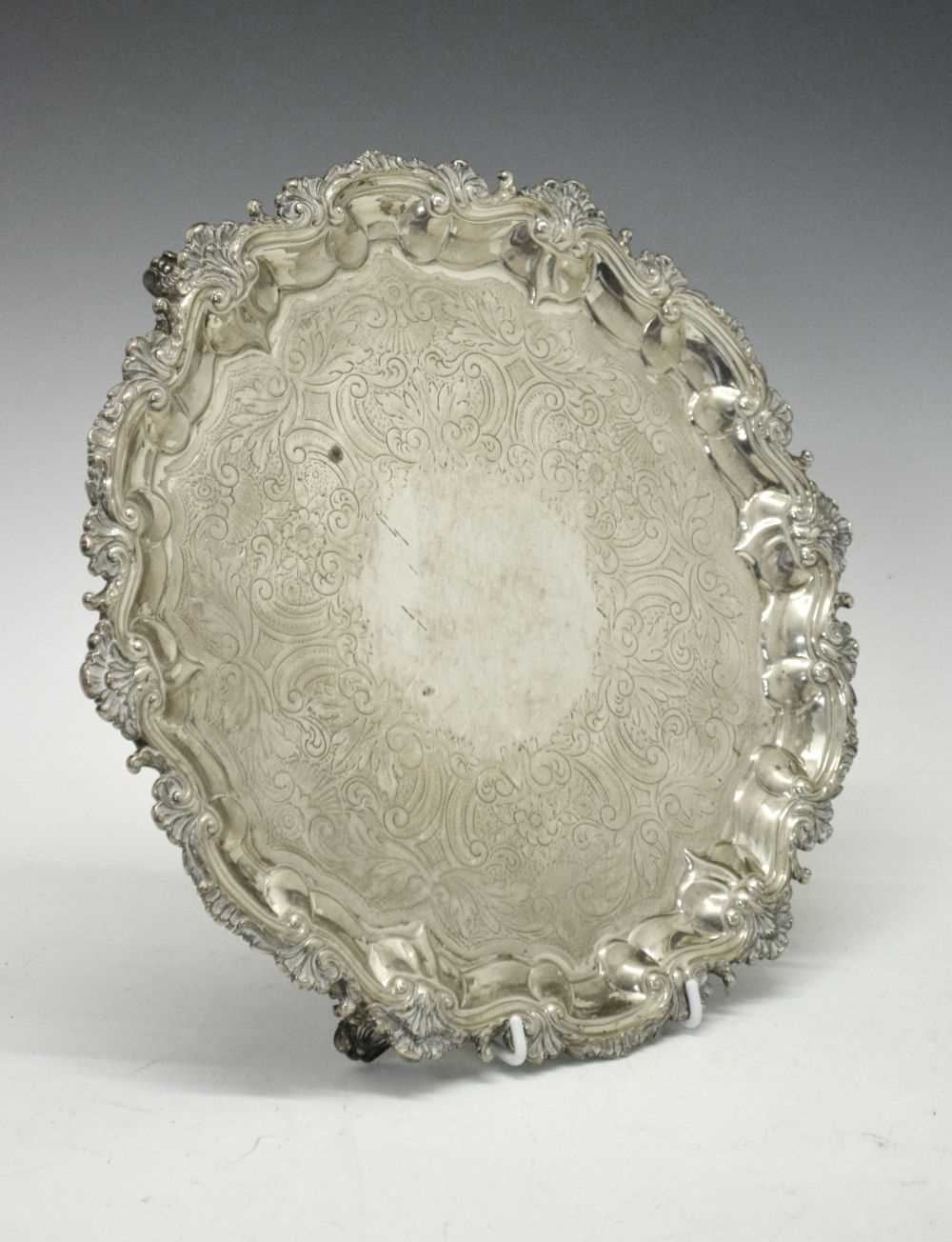 George III silver salver with raised acanthus leaf border