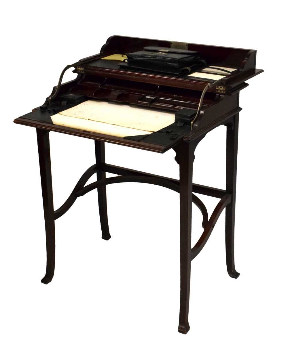 Edwardian campaign style mahogany writing desk