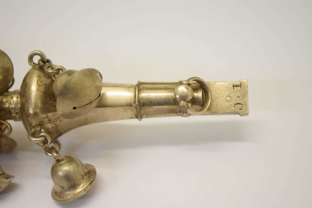 18th Century silver child's rattle and whistle with coral branch teether - Image 3 of 7