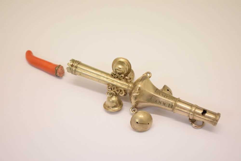 18th Century silver child's rattle and whistle with coral branch teether - Image 6 of 7