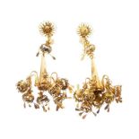 Pair of Indian-style yellow metal drop earrings