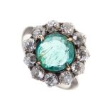 Emerald and diamond cluster ring