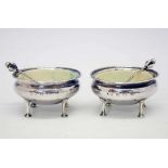 Pair of Arts and Crafts A.E Jones planished silver salts