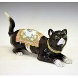 French faience model of a black and white cat