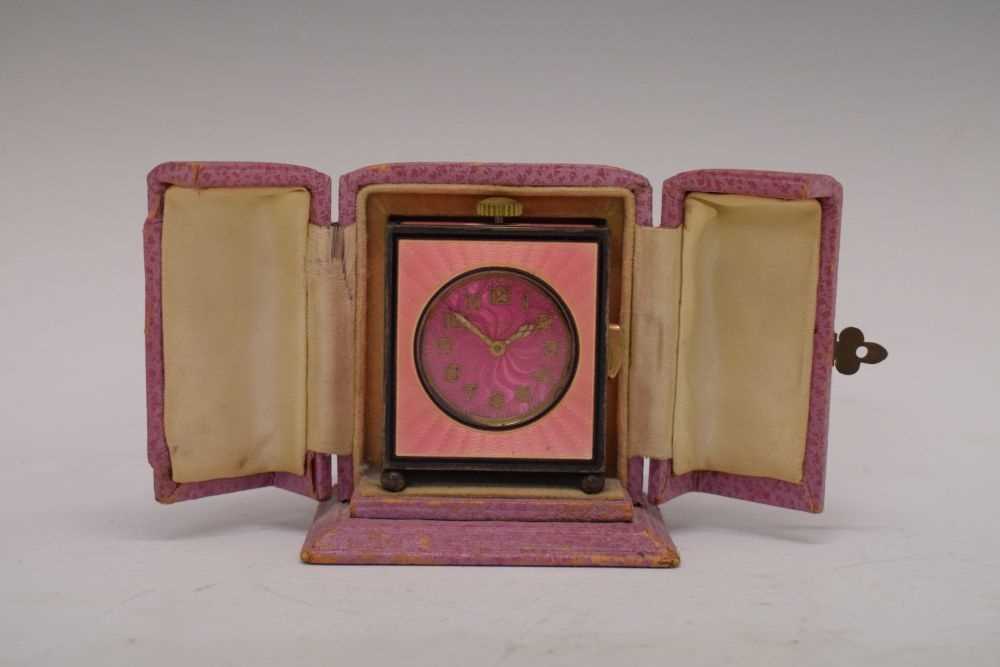 Le Phare - Swiss Art Deco sterling silver and pink enamel boudoir clock - Image 2 of 10