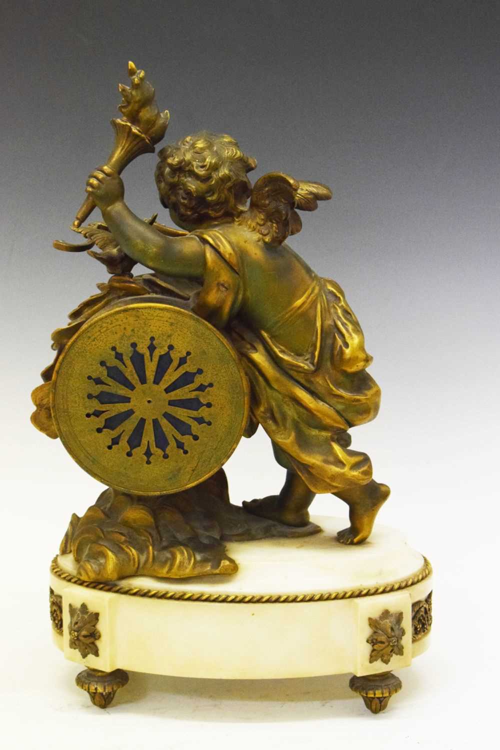 Mid 19th Century French bronze and white marble mantel clock - Image 5 of 7