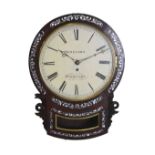 Mid 19th Century inlaid rosewood drop dial single fusee wall clock, Gregory, Gloucester