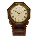 Early Victorian brass-inlaid mahogany-cased single-fusee drop-dial wall clock, Lamport, Plymouth