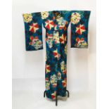 Japanese kimono or robe, decorated with angled stylised panels