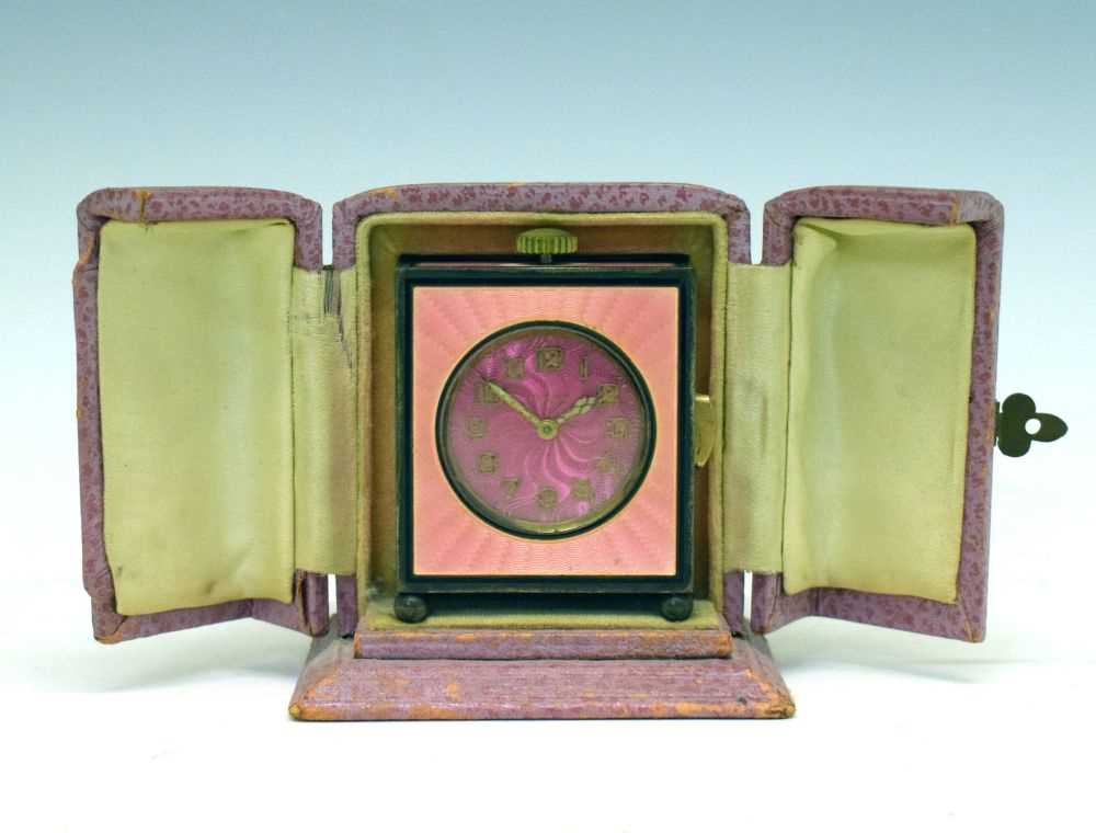 Le Phare - Swiss Art Deco sterling silver and pink enamel boudoir clock