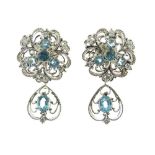 Pair of aquamarine and diamond drop earrings