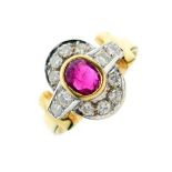 Ruby and diamond cluster 18ct gold dress ring