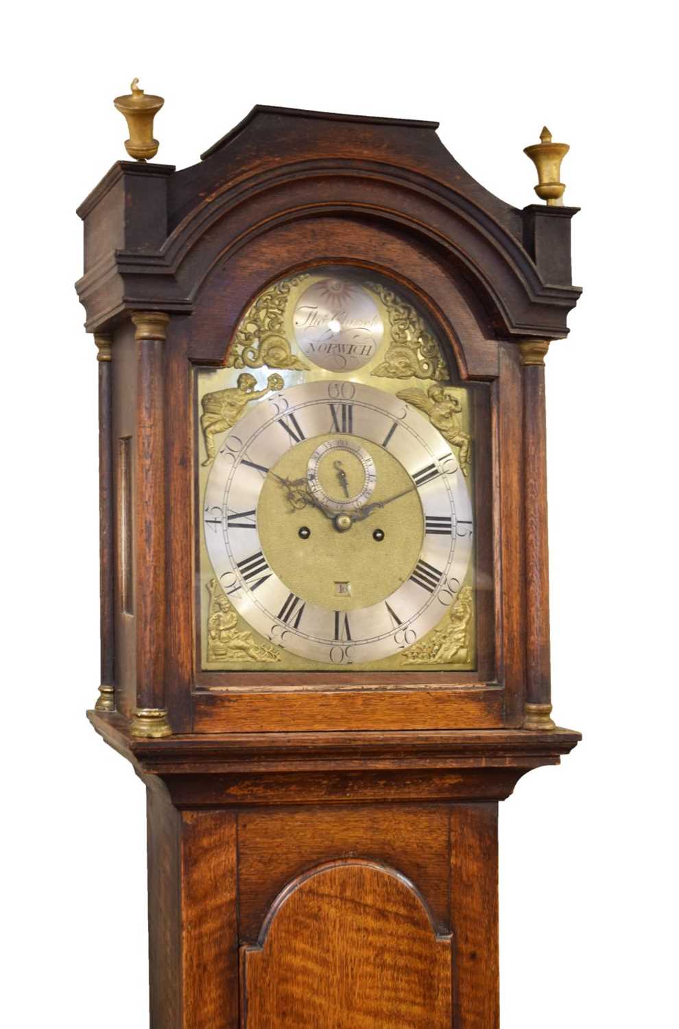 George III oak-cased 8-day brass dial longcase clock, Thomas Church of Norwich - Image 13 of 16
