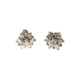 Pair of seven-stone diamond cluster ear studs