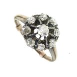 Nine-stone diamond cluster ring