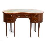 Edwardian inlaid mahogany kidney-shaped desk