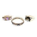 Three 9ct gold dress rings