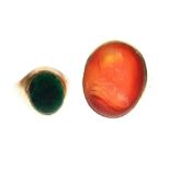 9ct gold bloodstone signet ring, and an Intaglio ring