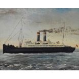 20th Century School - Oil on canvas board - Steamship