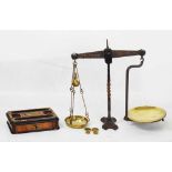 Set of Avery's balance scales and a brass mounted ink stand