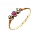 Ruby and diamond three stone ring