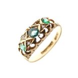 18ct gold ring set three green stones