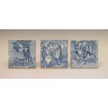 Three Josiah Wedgwood blue and white month tiles