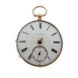 Late Victorian 18ct gold open face pocket watch, Agar & Sons, Bury