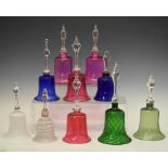 Ten assorted coloured glass bells