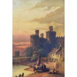 R. McDonald (Late 19th Century) - Oil on canvas - Coastal castle/ harbour