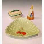 Clarice Cliff sardine dish, sifter and Carlton Ware salad dish