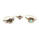 Three unmarked gem-set dress rings
