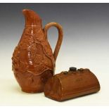 Victorian stoneware relief-moulded wine jug and hot water bottle