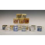 Five Victorian pottery alphabet mugs, etc.