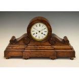 Late Victorian figured walnut drumhead mantel clock