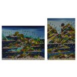 Nosirel Depal (Haitian School) - Two oils on canvas - Coastal town scenes