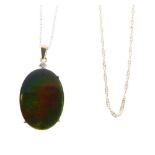 9ct gold pendant set a multi-coloured doublet, on a 9ct gold chain