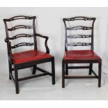 Set of six assorted mahogany 19th Century ladder back chairs