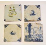 Four 18th Century Delftware tiles