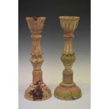 Pair of carved wooden candlesticks