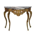 Giltwood console table with black and white marble top