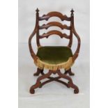 Late 19th Century walnut 'X' framed open armchair