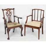 Two mahogany elbow chairs