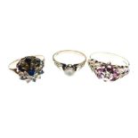 Three 9ct gold gem-set rings