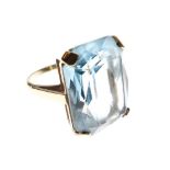 9ct ring set large rectangular faceted blue paste stone