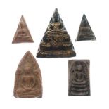 Group of five South East Asian votive items